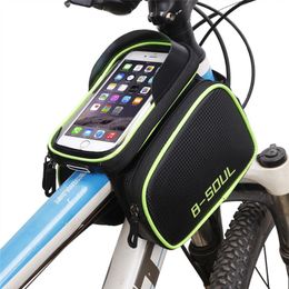 B - SOUL Cadre de vélo pour tube supérieur Sac de vélo étanche Double pochette Vélo pour 6 2 pouces Téléphone portable Accessoires de vélo250P