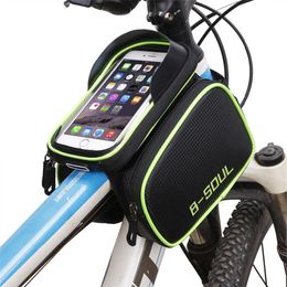 B - SOUL Cadre de vélo pour tube supérieur Sac de vélo étanche Double pochette Vélo pour 6 2 pouces Téléphone portable Accessoires de vélo187e