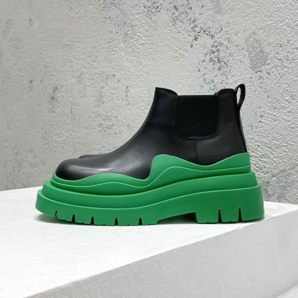 B V Plataforma verde de cuero negro Botas Chelsea Botines para hombre y para mujer Diseñador de lujo Botas de caballero Botas de motociclista informales sobre uso Tallas 35-46 + caja