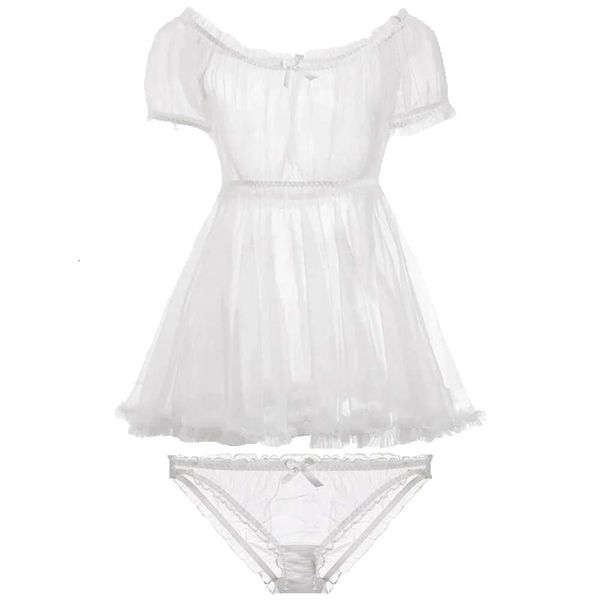 B Ropa de dormir para mujer Kawaii Lace Babydoll Lencería sexy Pamas Set para mujer Camisón Tul Tentación Vestido transparente Erot235a