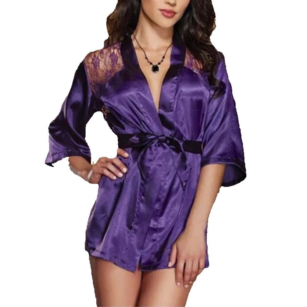 B Ropa de sueño para mujeres Mujeres sexy lencería erótica de seda suave satén túnica bata de vestimenta hueco bañera de vestidos de vestir