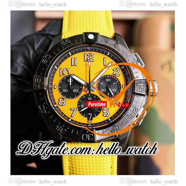 B01 Mission nocturne 44mm SB0147101I1X1 Quartz Chronograph Mens Watch SB014710 Jaune Cadran PVD Black Steel Case Nylon / STRAPE CUIR HELLOWATCH C132A4