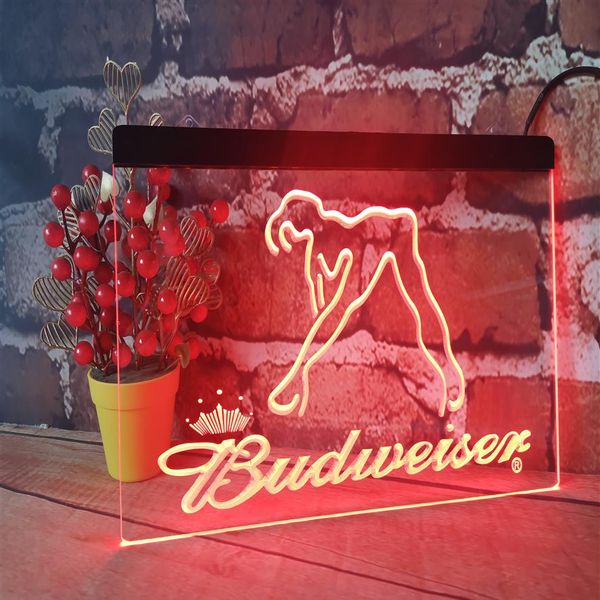 B02 Budweiser exotique danseur strip-teaseuse bar pub club 3d signes led néon signe décoration de la maison crafts264B