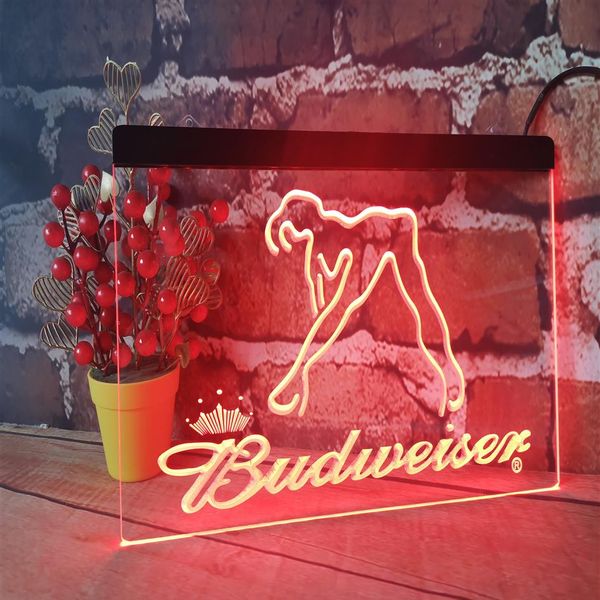 B02 Budweiser exotique danseur strip-teaseuse bar pub club 3d signes led néon signe décoration de la maison artisanat 232d