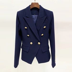 B058 Tide Brand Hoogwaardige Retro Fashion Dames Suits Designer Blazers Pure Color Series Pak Jacket Leeuw Dubbelbreiding Slim plus size dameskleding