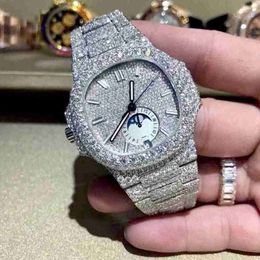 B0S7 Q2GX Horloge Luxe Custom Bling Iced Out Horloge Wit Vergulde Moiss Anite Diamond Horloges 5A Hoge kwaliteit Replicatie Mechanisch 96X7