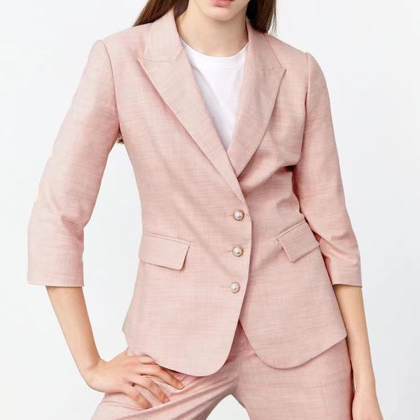 B105 blazers de créateurs pour femmes Vêtements de haute qualité 2022 Printemps Slim Fit Sexy Ceinture Notched Black Office Lady Suit Coat Jacket Blazer d'été avec manches en deux