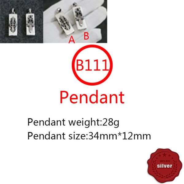 B111 S925 Pendentif en Argent Sterling Personnalisé Style Punk Rétro Hip Hop Simple Épée Sacrée Harmonica Croix Fleur Lettre Forme Cadeau pour les Amoureux