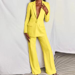 B1208 Tide Brand RUNWAY Caractéristique de haute qualité Crop Blazer Designer rétro Veste de costume presbyte Jaune citron Bouton unique Slim S-XL Pantalon haut de vêtements pour femmes