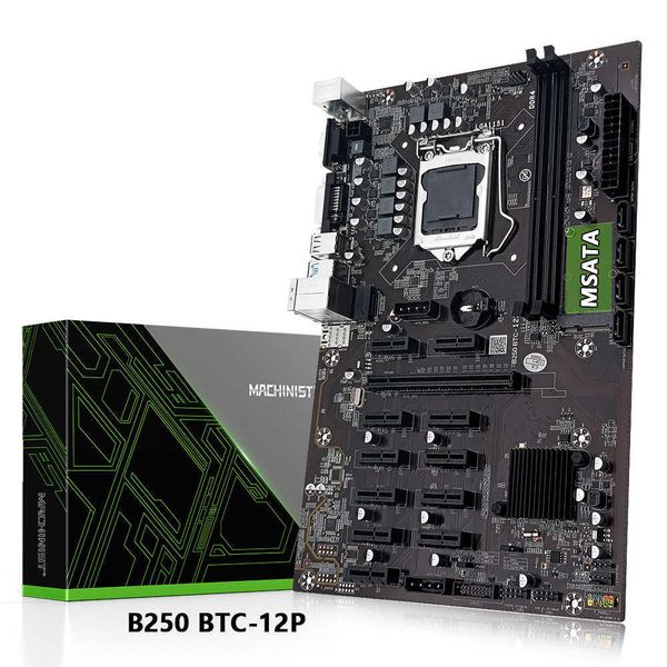 Placa base para minería B250 PCIe X1 PCI-E X16 LGA 1151 DDR4 SATA mSATA USB 3,0 VGA DVI-I para 12 tarjetas gráficas Bitcoin BTC ETH Miner