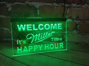 b28 Welkom Miller Time Happy Hour 2 maat nieuwe Bar LED Neon Signhome decor shop ambachten