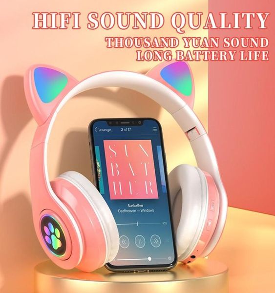 B39 BT Auriculares brillantes lindo CatEar Paw LED niñas regalo niños PC Gamer Auriculares inalámbricos HIFI Stereo7559214