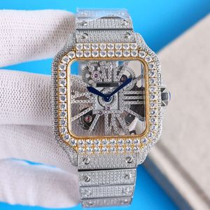 Montre ajourée en diamant B7D2 pour hommes, mouvement à Quartz, 39.8mm, avec Bracelet en acier clouté de diamant, montre-Bracelet lumineuse Mo