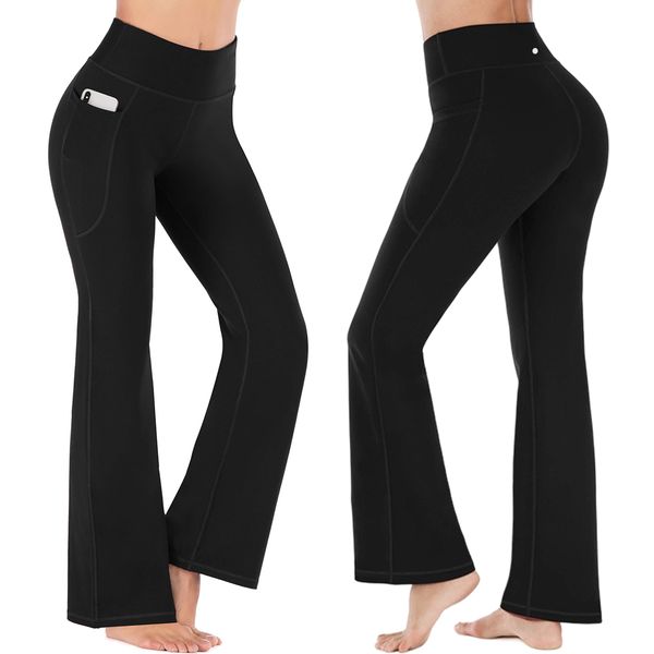 Leggings évasés Lu Groove pour femmes avec poches Pantalon de yoga contrôle du ventre Gym Slim Fit Vêtements d'entraînement Porter Exercice Fitness Lady Pantalons de sports de plein air Tenues de yoga