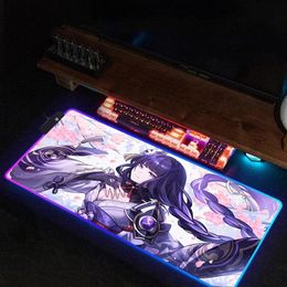 Baal Raiden Shogun Gabinete de juegos de PC barato Genshin Impact Xxl Mouse Pad Rgb Almohadilla de escritorio grande Decoración de sala de juegos Animación con retroiluminación 240113