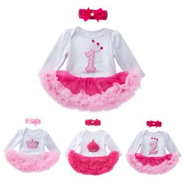 Babany Bebe 1er 2e anniversaire tenues pour bébé filles roberie robe bande bande de set vêtements cadeaux fête des robes tutu à manches longues 2pcs l2405