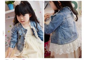 Ropa de bebés, chaquetas de encaje de mezclilla para niñas, chaqueta de mezclilla lavada de ocio para niñas, ropa para niños, abrigo para niños, prendas de vestir