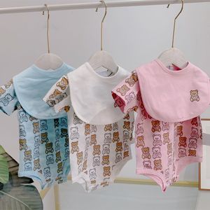 Barboteuse pour bébés, combinaisons ours mignon avec bavoir pour bébés garçons et filles, combinaison en coton à manches longues, ensemble de marque pour enfants 58-90CM