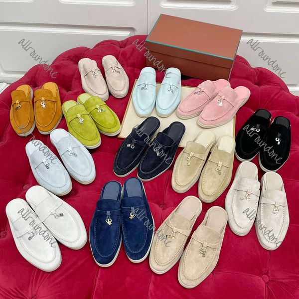 Babouche Mule Locs Charms Walk Suede Femmes Slippers Flats Luxury Designer Chaussures Été Slip-on Deep Ocra Généhes Moccasin Comfort Styl Size 35-46