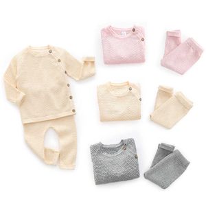 Babuyu Solid Spring Suit Classe A Pur Coton Ins Bébé Pull Ensemble de Pyjama pour Enfants