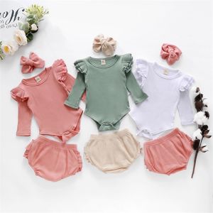 Bébé 0-18M Nouveau-né Vêtements Ensembles Infantile Filles Vêtements Tricotés Ensemble Doux À Manches Longues Barboteuse Volants Shorts Bloomer Automne Hiver Tenues 20220924 E3