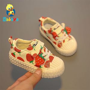 Bébé 1-3 ans toile à semelle souple fraise enfant en bas âge filles chaussures automne nouveau lj201104