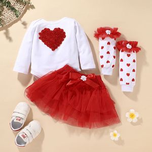 Bebé 3D flor corazón + tutú falda + calcetín largo conjunto niños Boutique ropa 0-2T niños niñas pequeñas fiesta Festival trajes 209 Y2