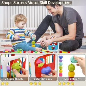 Baby Activity Cube Montessori Sensory Toy Shape trieur pour les enfants 1 2 ans Tirez la chaîne Montessori