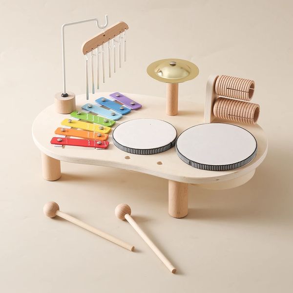 Bebé Aeolian Bells Sonajero Montessori Juguetes educativos Niños Musical Kids Drum kit Mesa de música Instrumentos de madera 240124