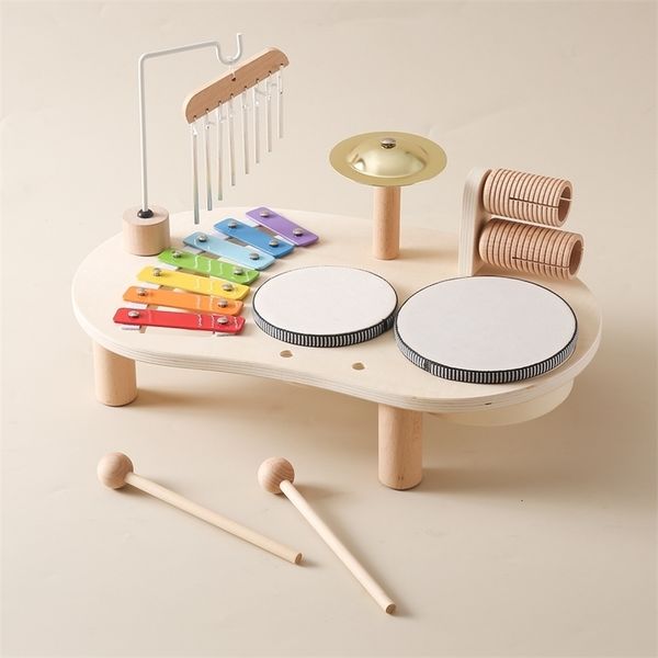 Bebé Aeolian Bells Sonajero Montessori Juguetes educativos Niños Musical Kids Drum kit Mesa de música Instrumentos de madera y240226