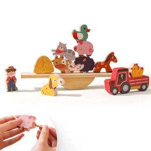 Baby Animal Fileing Toys Wooden Seesaw Toys Blocs Balance de la voiture Empilement Games Montessori Toy Enfants Enfants Blocs Cadeaux