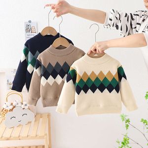 Baby Autumn Boys Breid Plaid Pullover Kids Sweaters Infant Clothing Toddler Boy Winter Tops Base Shirt FY11102 L2405