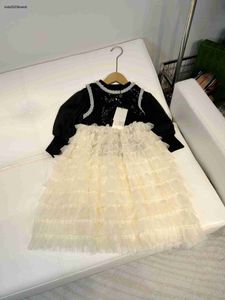 Baby herfst kleding mode Jurk past voor Meisjes Maat 100-140 CM 2 stuks Losse mouwen trui en vest kanten jurk Sep15