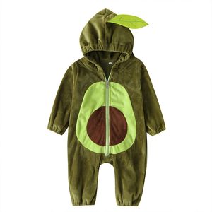 Baby avocado hooded rompertjes winter warm flanel klimmen pak bovenkleding pasgeboren jumpsuit peuters bodysuit voor kinderen kleding M958