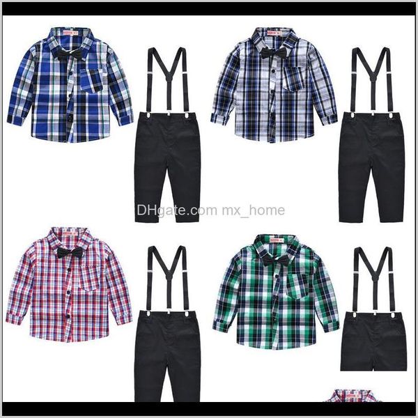 Bébé Bébé Enfants Maternité Drop Delivery 2021 Garçons Vêtements À Carreaux Ensembles Noeud Papillon Cravat Chemise Bande Bretelles Étanchéité Bouton Solide Pantalon Engl