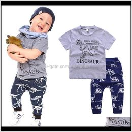 Baby baby moederschap drop levering 2021 jongens t-shirt twopiec kleding sets korte mouw shirt dinosaurus broek kinderen zomer outfits 26t 7ycsy