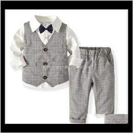 Baby baby moederschap drop levering 2021 jongens gentleman stijl kleding kinderen plaid vest shirtbowtiepants 4 stks set kids pak jongen outfits