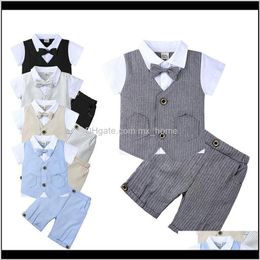 Baby baby moederschap drop levering 2021 kinderen jongens kleding sets 5 ontwerpen vlinderdas knoop shirt streep shorts knop solide broek kleding Engeland