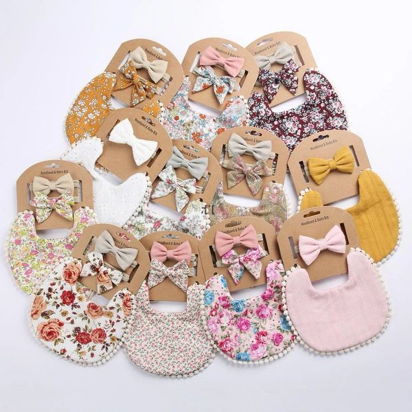 Baby Bandana Newborn Drool Bibs Cotton Bibs réglables à double face pour fille Boho Baby Bandbands et Bows Set 4.23