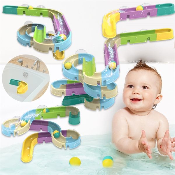 Baby Bath Rainbow Slide Toys Marble Race Shower Pipeline Assemblage Tracks Tracks Balls Set Bathtub Bathtub Kids Play Water Game 220531