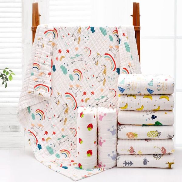 Serviette de bain pour bébé, peignoir pour enfants, couverture pour nouveau-né, nourrisson, garçons et filles, 6 couches de gaze en coton, 110x110cm, couvertures chaudes