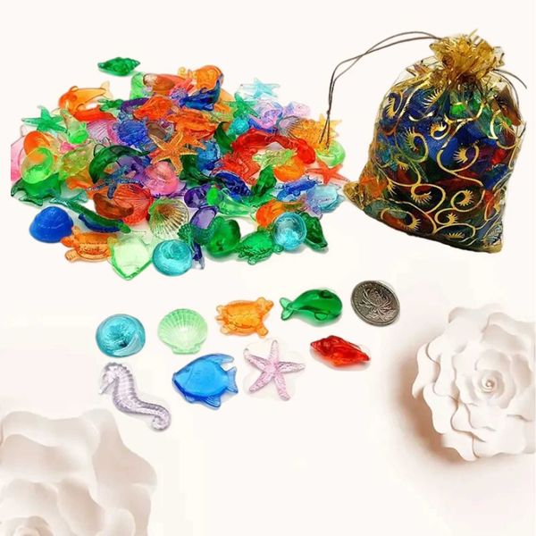 Baby Bath Toys 100pcs Colorful Sea Animals Sequhell Starfish Shaped Clear Acrylic Gems Enfants Crystal Jewels Summer Swimming Diving