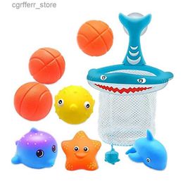 Juguetes de baño de bebé 8 paquete de bañera iluminación de bañera de animal pescas de baloncesto neto neta de agua spray animales juguetes juguetes juguetes bañera l48