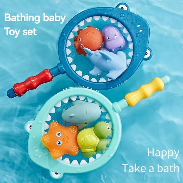 Jouets de bain pour bébé Jouets de bain en caoutchouc pour bébé, filet de pulvérisation d'eau, ensemble de pêche, pétrissage d'animaux, jouets flottants vocaux, filet pour bébé, jeux de poisson, jouet de salle de bain 231026