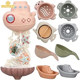 Jouets de bain pour bébé Jouets de bain pour bébé pour les tout-petits Jouets d'eau de baignoire pour enfants 4 tasses empilables Bateaux Cuillères en forme de baleine Cadeau pour nourrissons Garçons Filles 230928