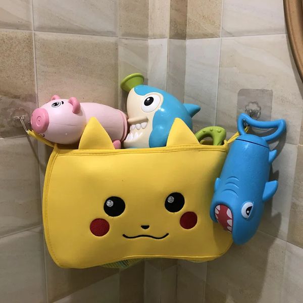 Jouets de bain pour bébé Dessin animé mignon enfants jouets de bain organisateur salle de bain sac de rangement suspendu avec 4 pièces crochet jaune panier de rangement en tissu pliant sac de jouet 230928