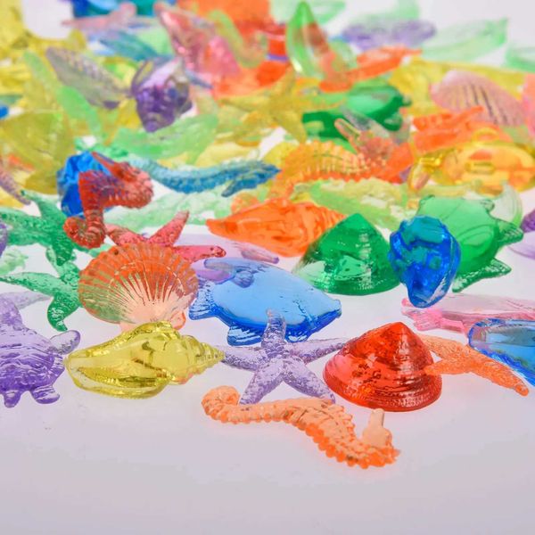 Baby Bath Toys Clear Acrylic Gems 100pcs Animaux de mer colorés Décor de piscine Summer Nimation Pouets Toys Enfants Jewels Crystal Explore Toys