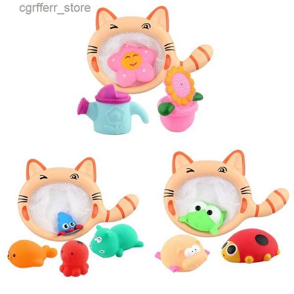 Baby Bath Toys Fishing Toy Cartoon Animals Cat Shark Net Sac Pick Up Ball Ball Swimming Play Water Wath Touts Cadeaux pour enfants Baby-Drop Ship L48