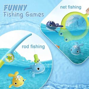 Baby Bath Toys Magnet Baby Bath Fishing Toys Win-Up Balsine Whals Bathtub Toy Fishing Game Water Bub Toys Set With Pabriers Polon