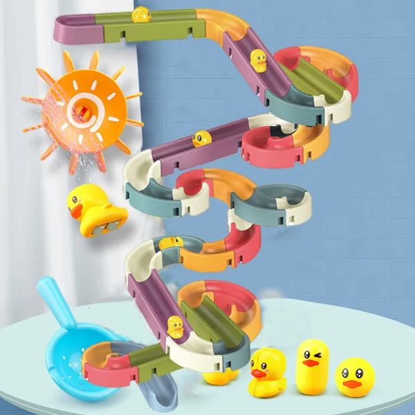 Baby Bath Toys Slide Slière de course en marbre Piste de course avec aspiration de bille à rouleau bricolage Assemblage de baignoires de salle de bain Cadeaux 240415